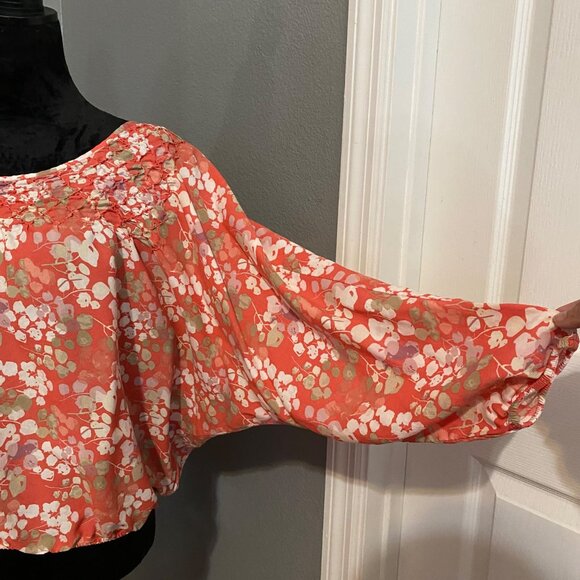 Jessica Simpson Blouse Womens Medium Floral Print Boho Peasant Top - Picture 3 of 9